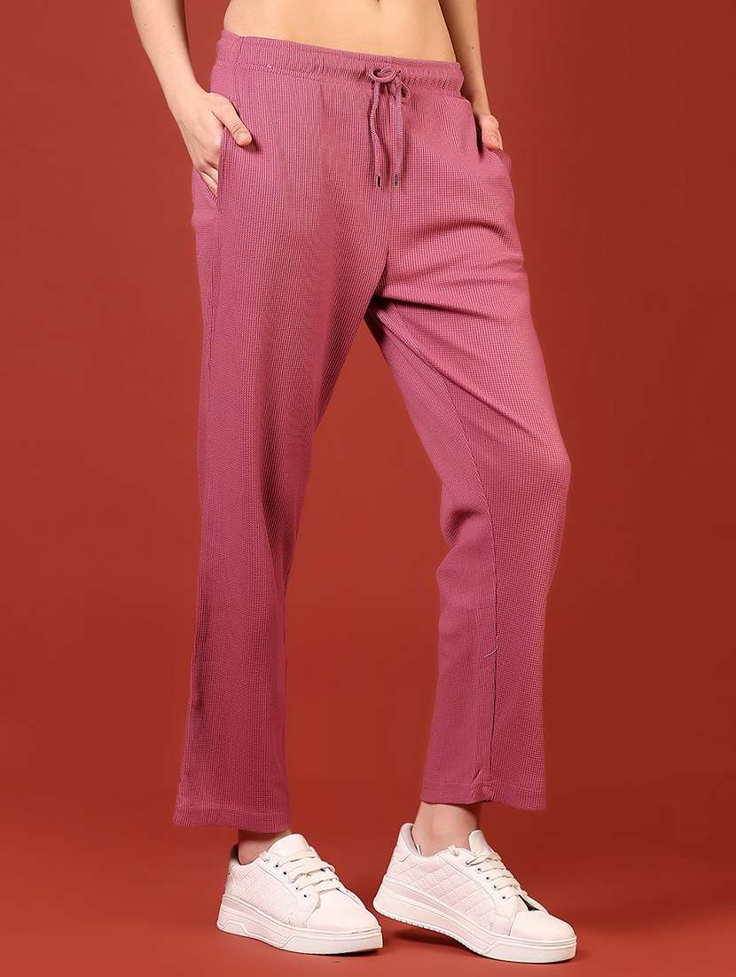 women pink solid mid rise track pant - 21710617 - Standard Image - 2