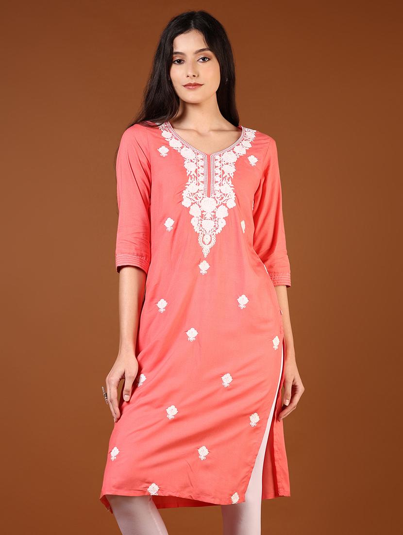 women three quarter sleeve straight kurta - 21710621 - Zoom Image - 0