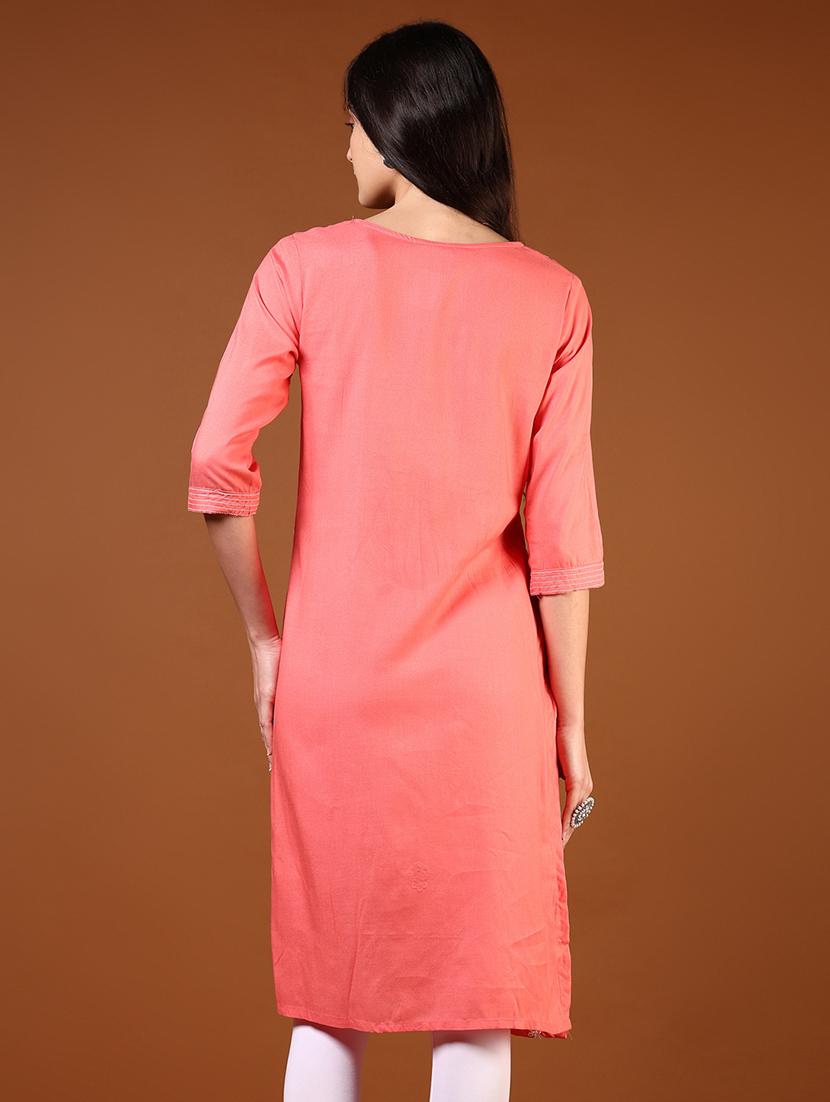 women three quarter sleeve straight kurta - 21710621 - Standard Image - 2