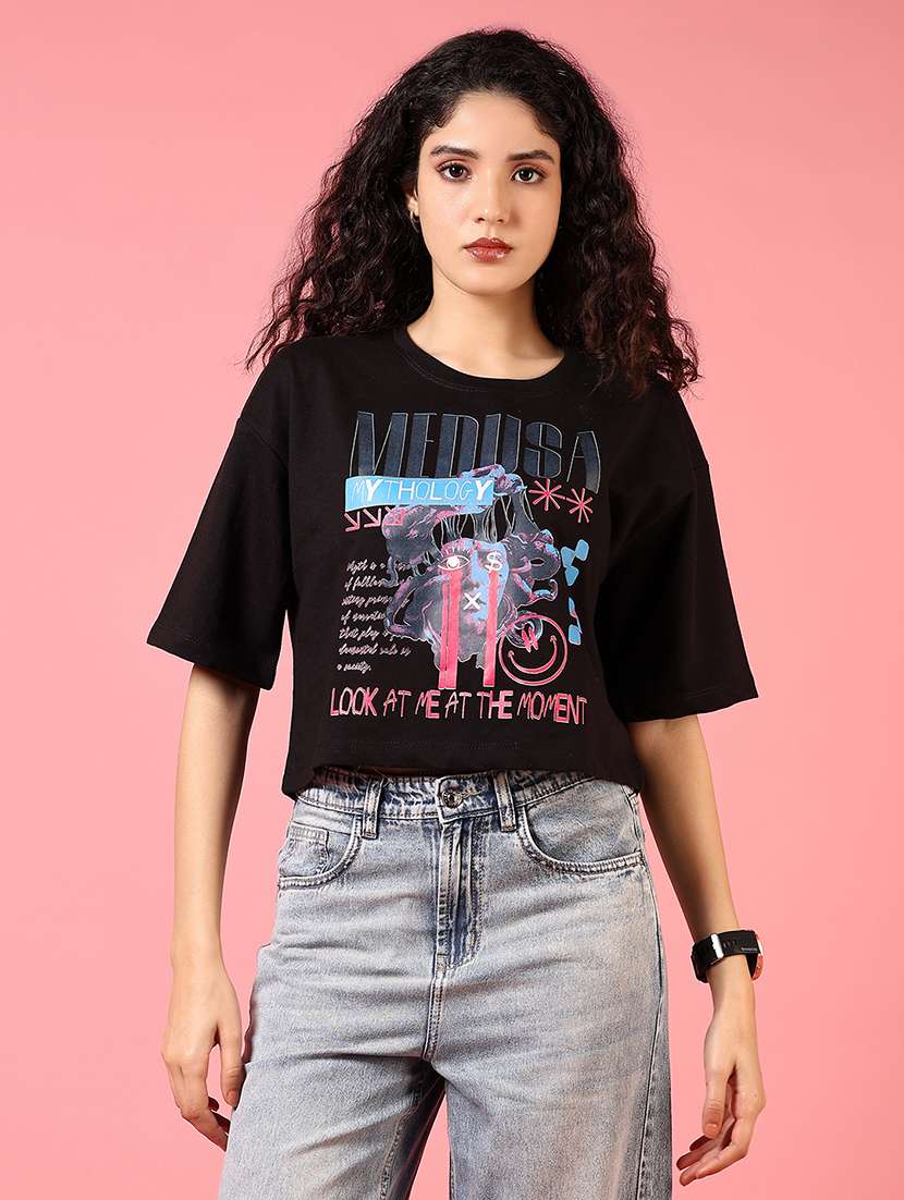 women printed drop shoulder boxy t-shirt