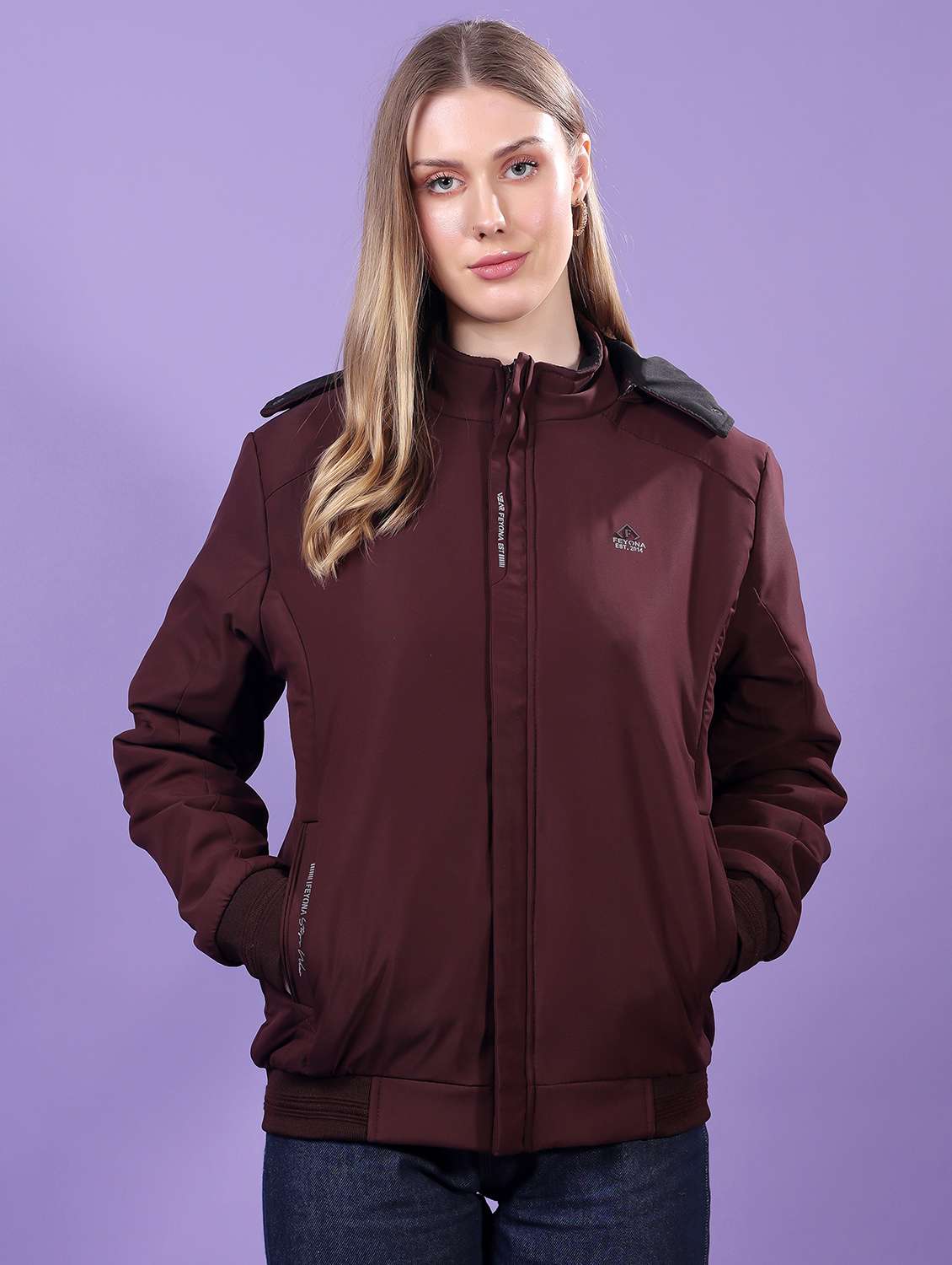 women long sleeves solid bomber jacket