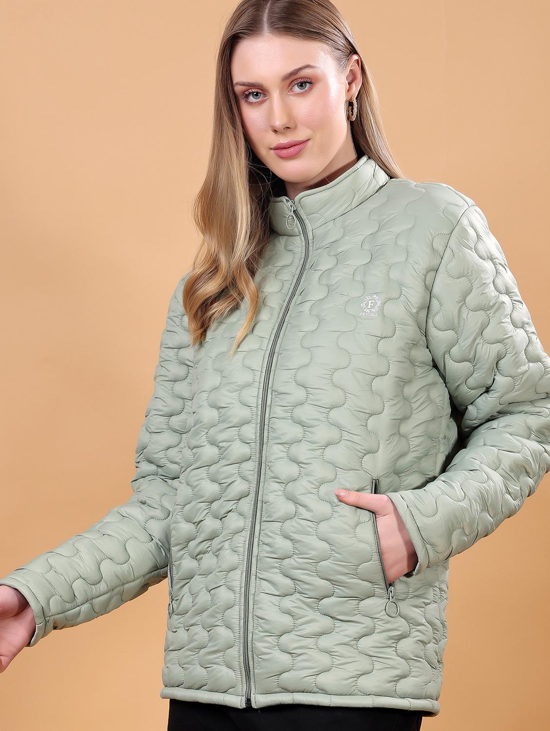 women long sleeves solid quilted jacket - 21710989 - Standard Image - 2