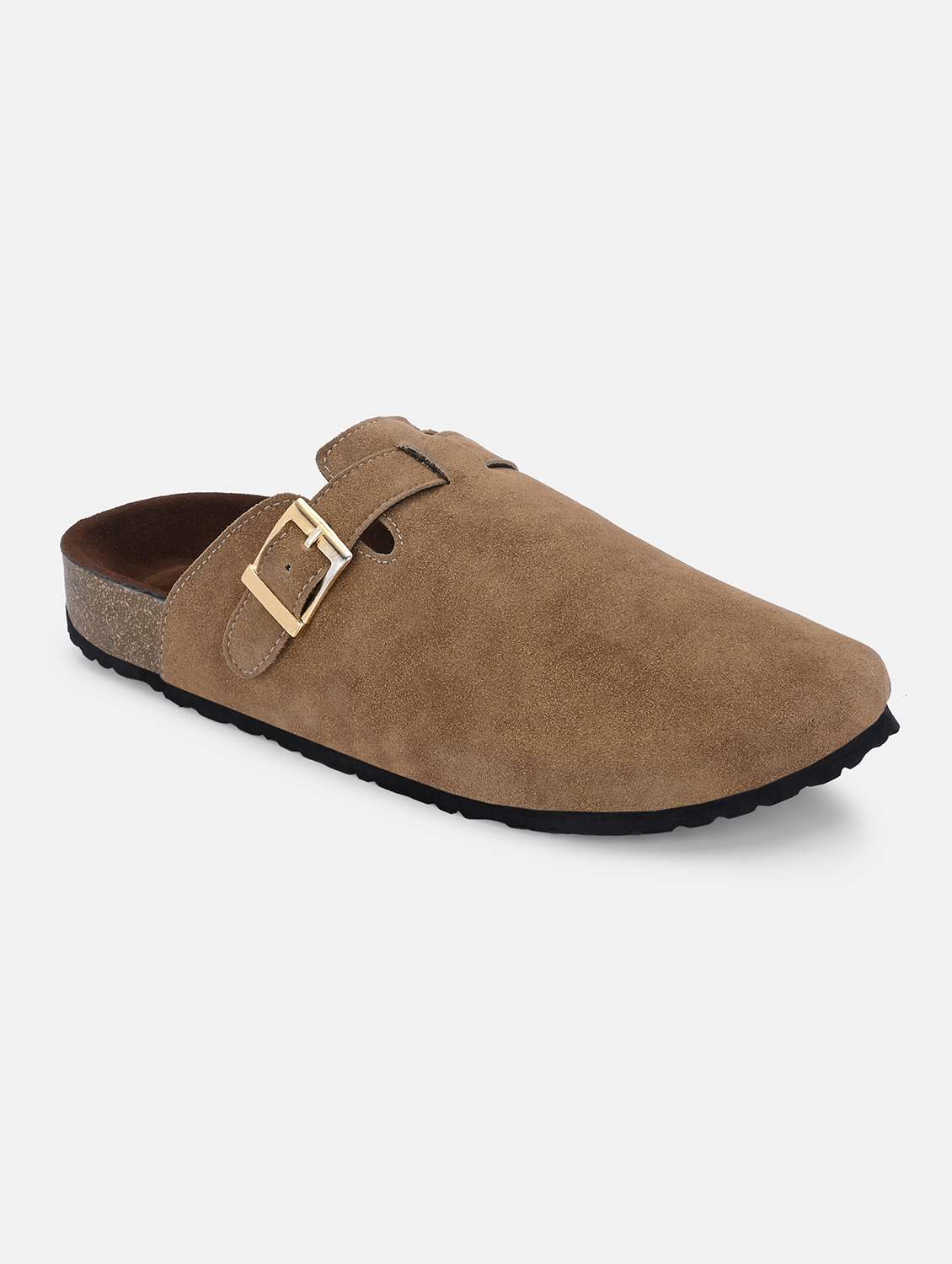 men tan slip on mules