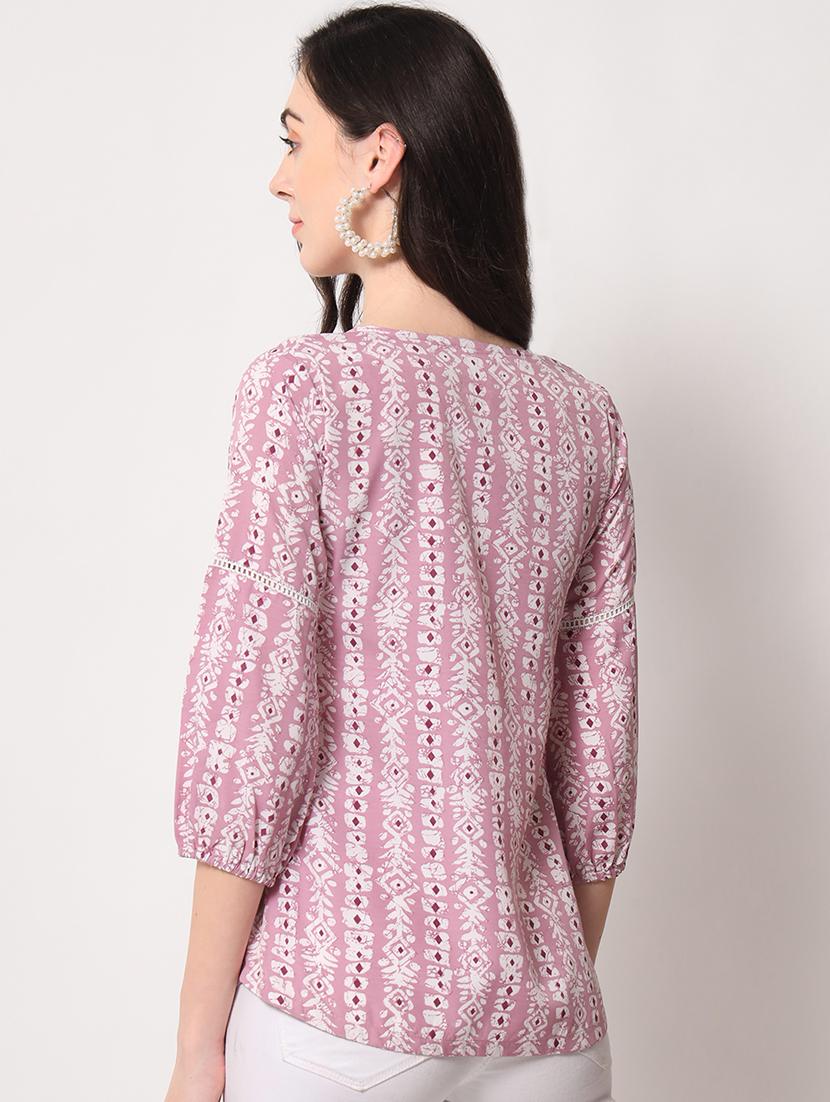 women pink printed notch neck straight top - 21711041 - Standard Image - 2