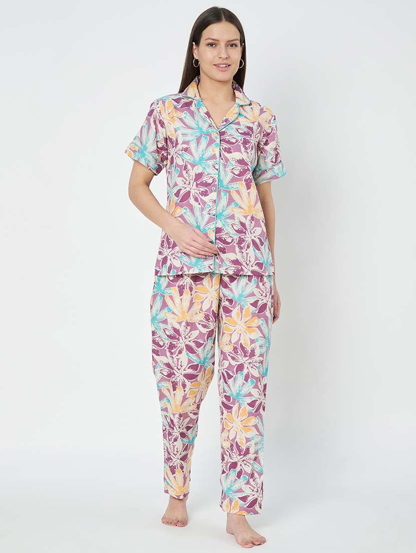 women printed nightwear pyjama set 