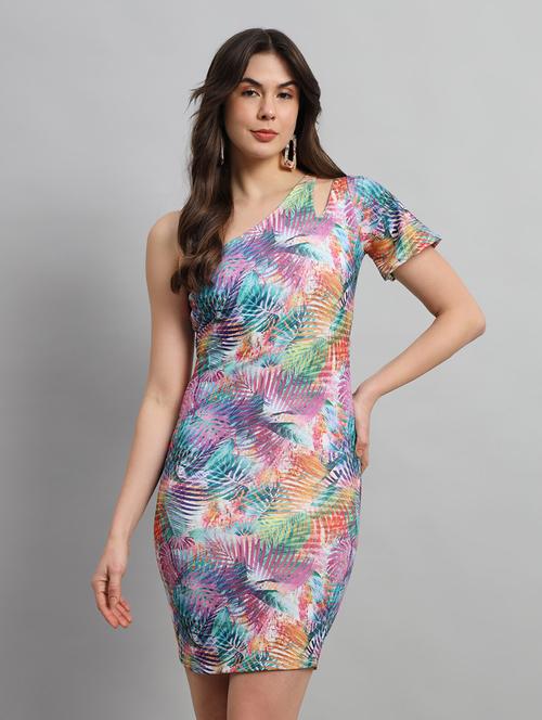 women printed single shoulder bodycon dress - 21711055 - Standard Image - 0