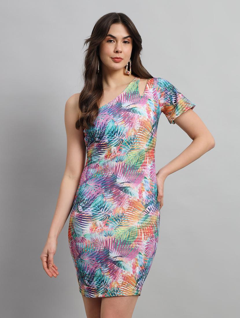 women printed single shoulder bodycon dress - 21711055 - Zoom Image - 0