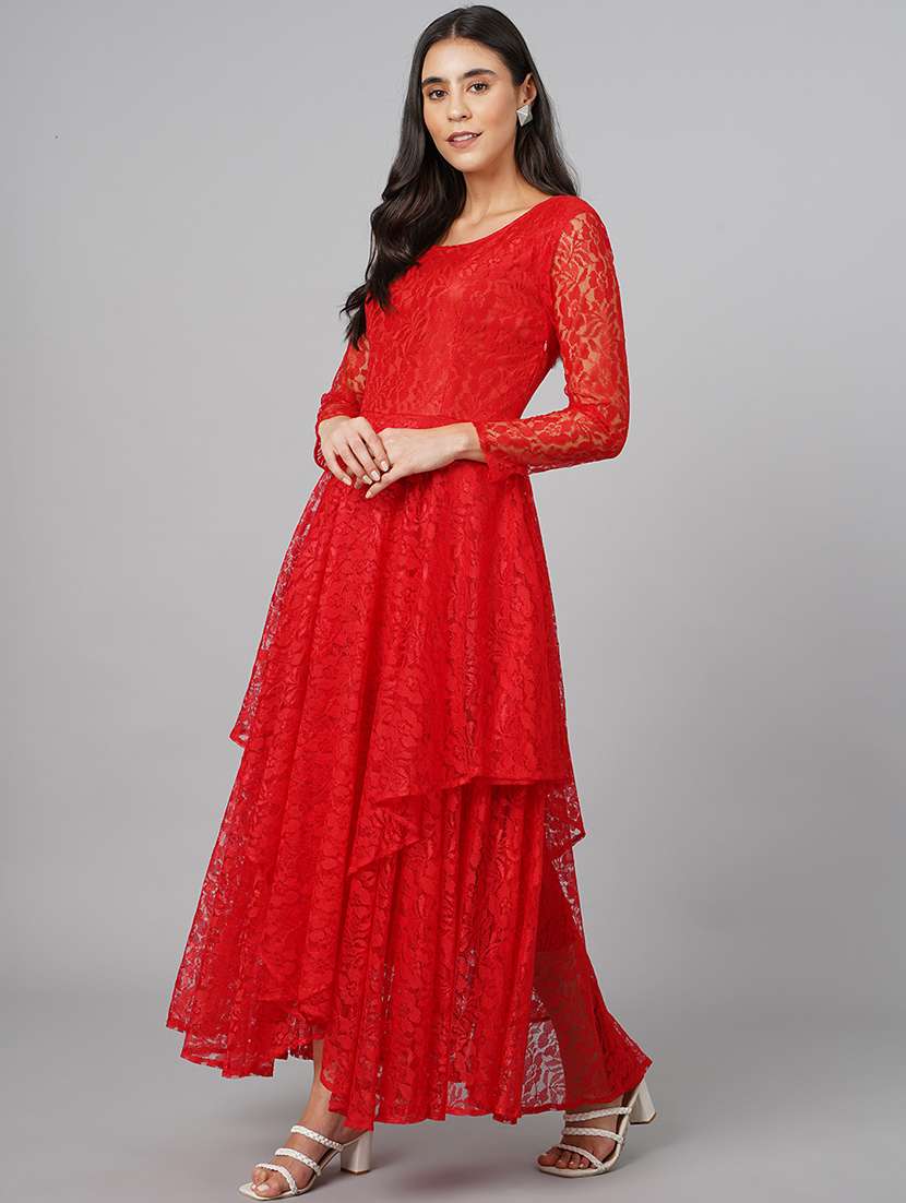 women lace detailed long sleeve fit & flare dress - 21711073 - Standard Image - 2