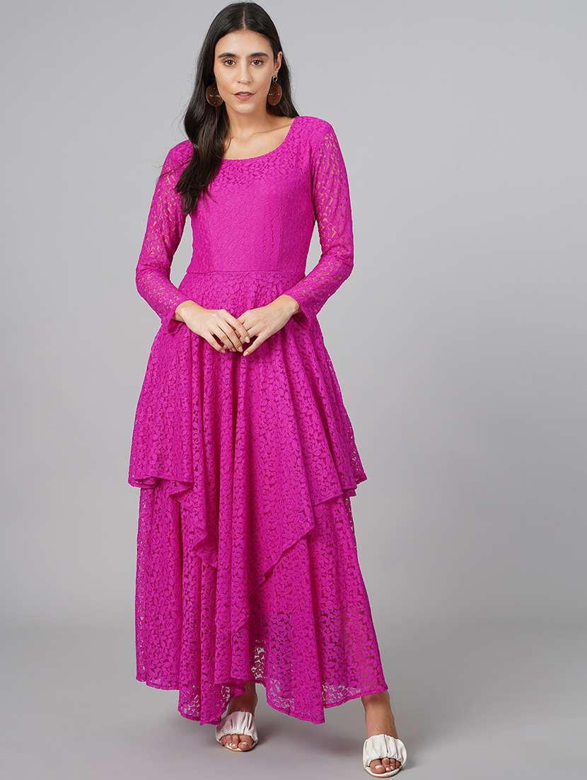 women lace detailed long sleeve fit & flare dress
