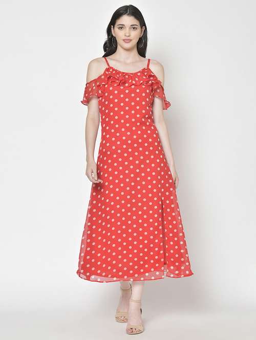 women polka doted shoulder strap a-line dress - 21711080 - Standard Image - 0