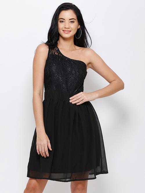 women lace detailed single shoulder a-line dress - 21711092 -  Standard Image - 0