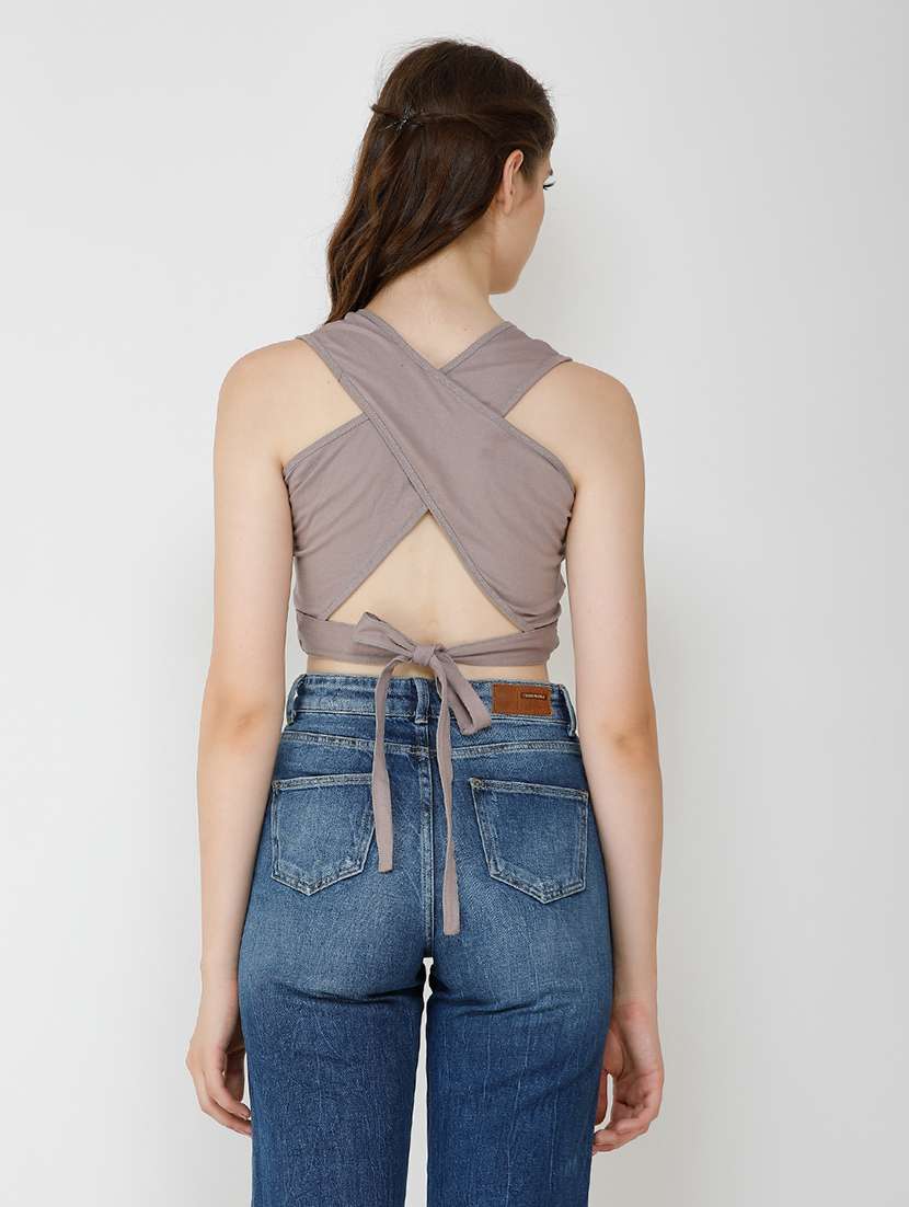 women solid sleeveless crop top - 21711115 -  Standard Image - 2