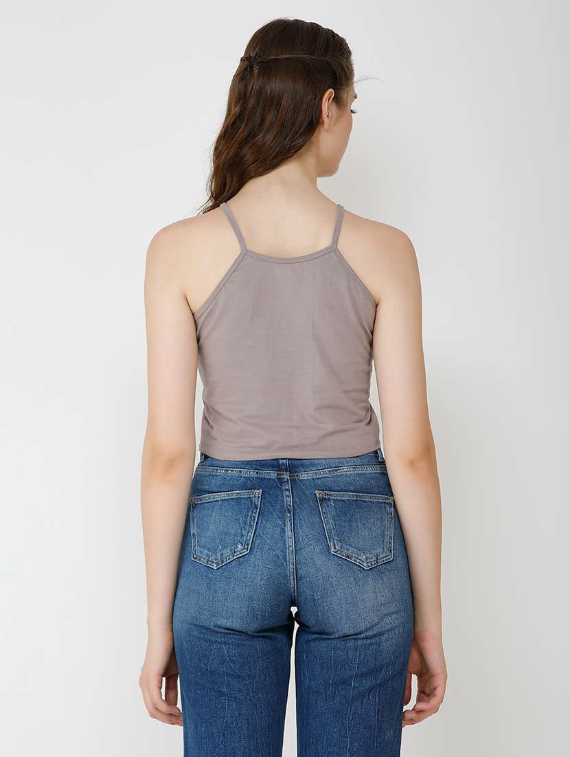 women solid halter neck sleeveless crop top - 21711134 - Standard Image - 2