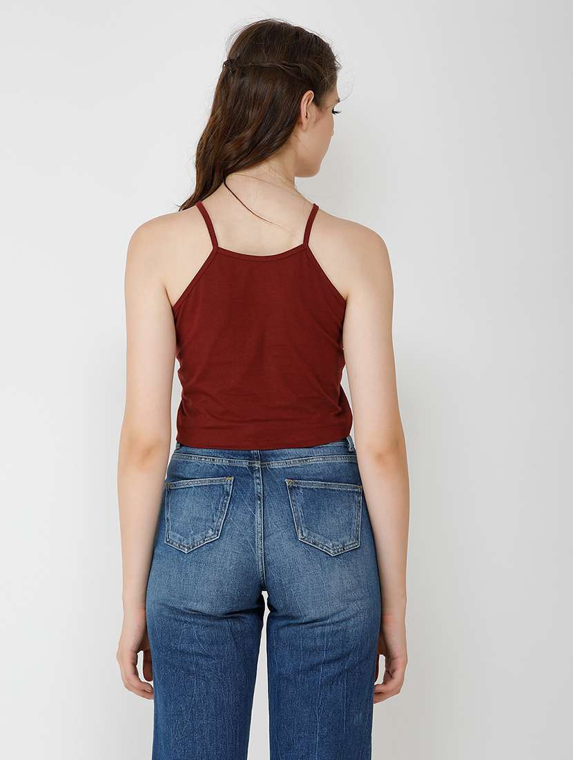 women solid halter neck sleeveless crop top - 21711135 -  Standard Image - 2