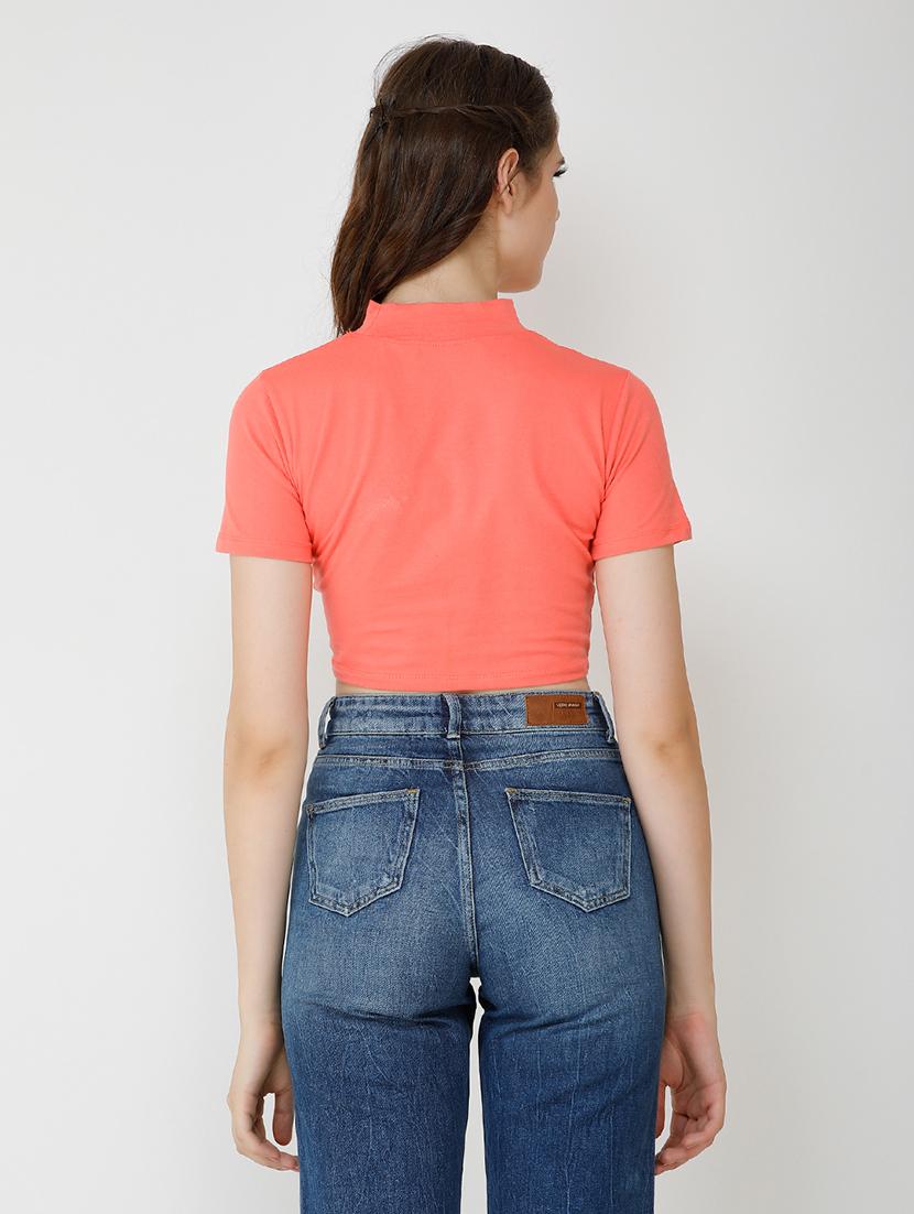 women solid cut out detailed crop top - 21711200 - Standard Image - 2