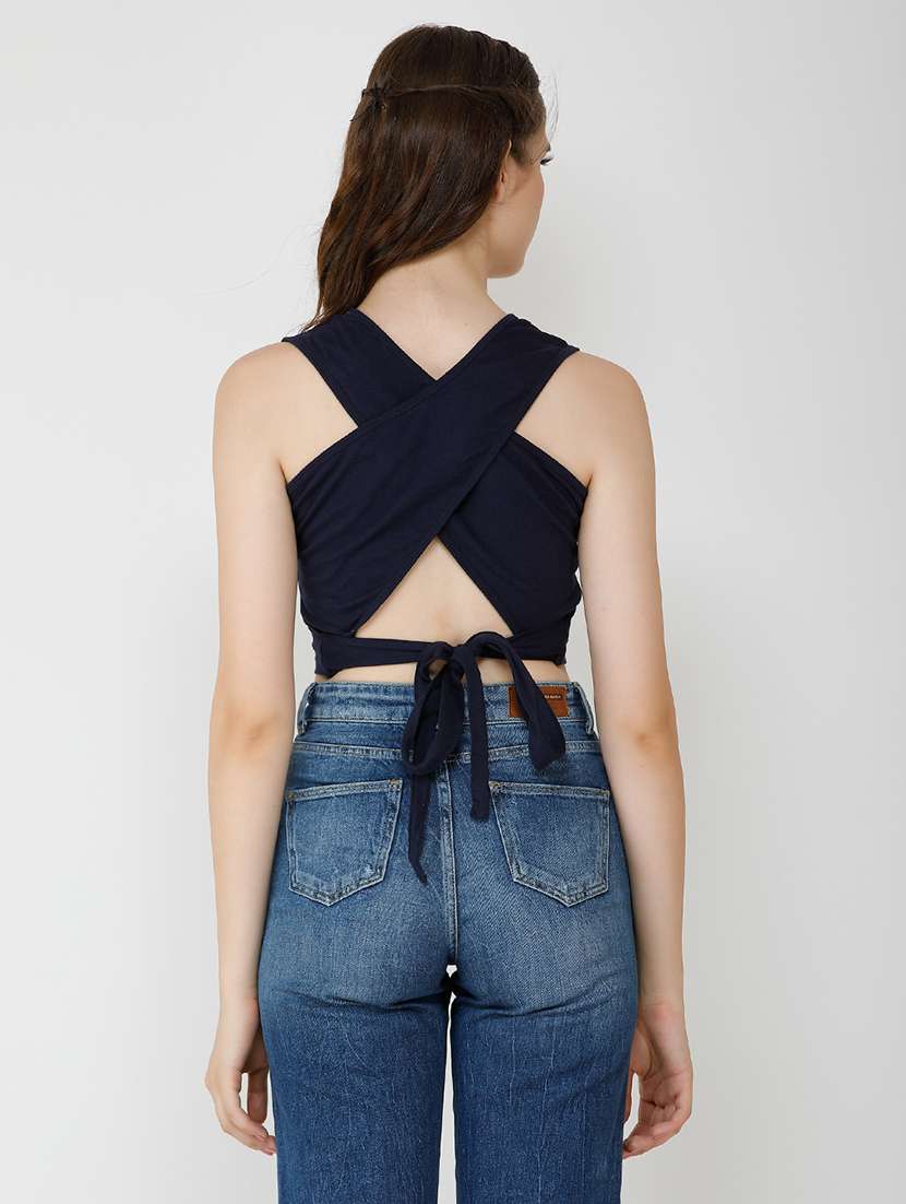 women solid sleeveless crop top - 21711203 - Standard Image - 2