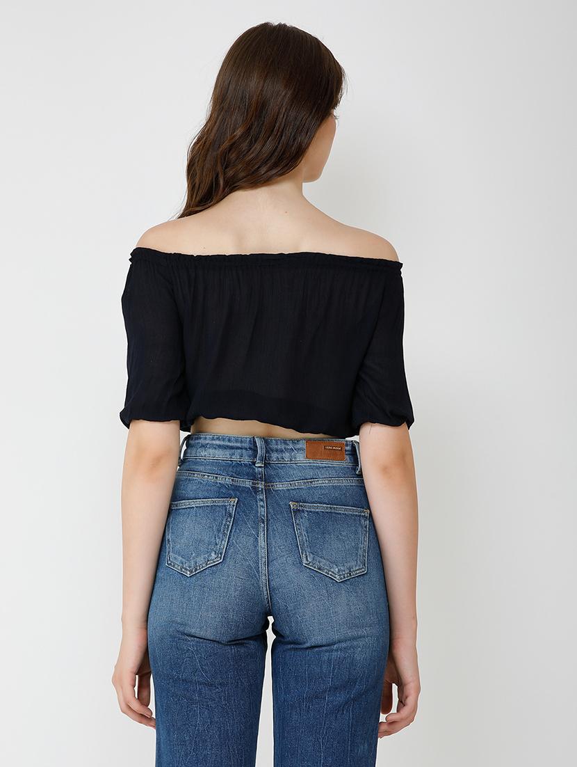 women solid off shoulder crop top - 21711207 - Standard Image - 2