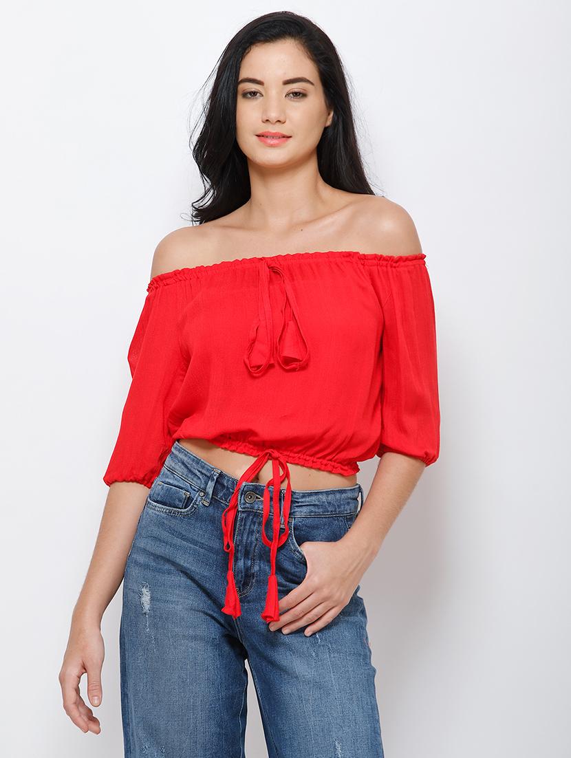 women solid off shoulder crop top - 21711208 -  Zoom Image - 0