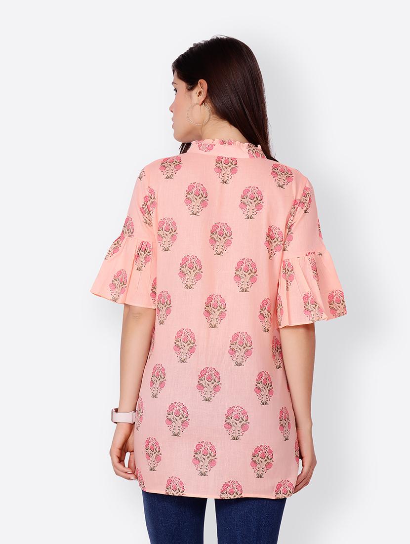 women peach floral a-line regular tunic - 21711233 - Standard Image - 2