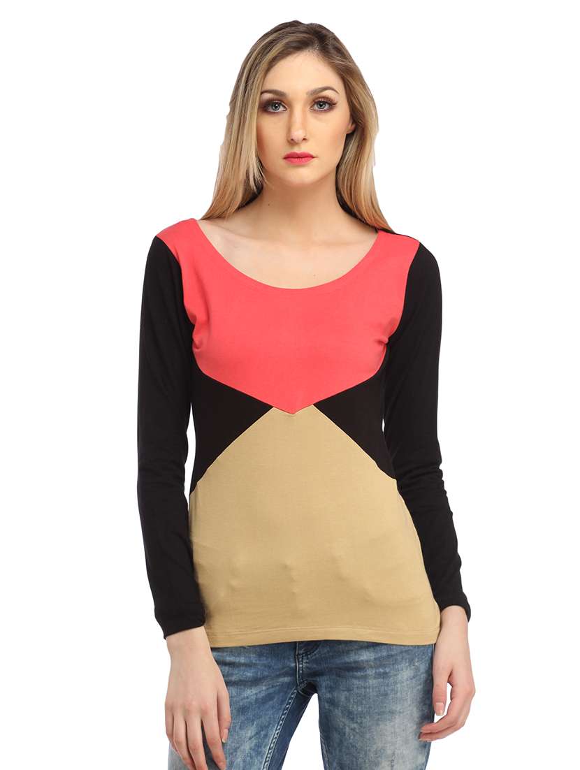women color blocked round neck regular top