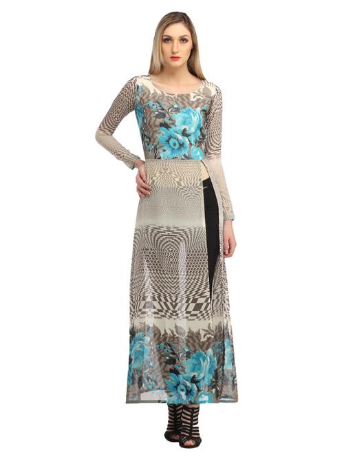 women printed long sleeve front slit long tunic  - 21711274 -  Standard Image - 0