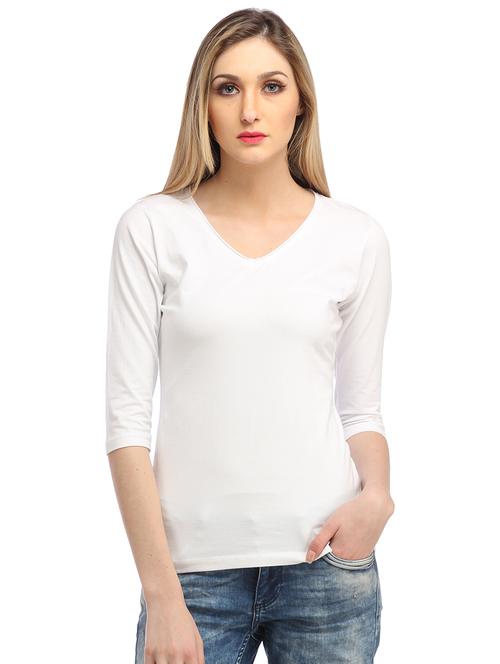 women solid three quarter sleeves regular top - 21711290 -  Standard Image - 0