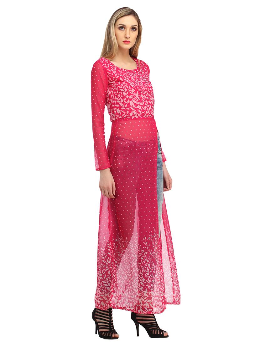 women pink printed front slit long tunic - 21711292 - Standard Image - 2