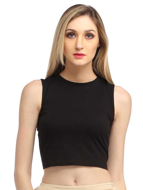 women solid sleeveless crop top - 21711296 - Standard Image - 0