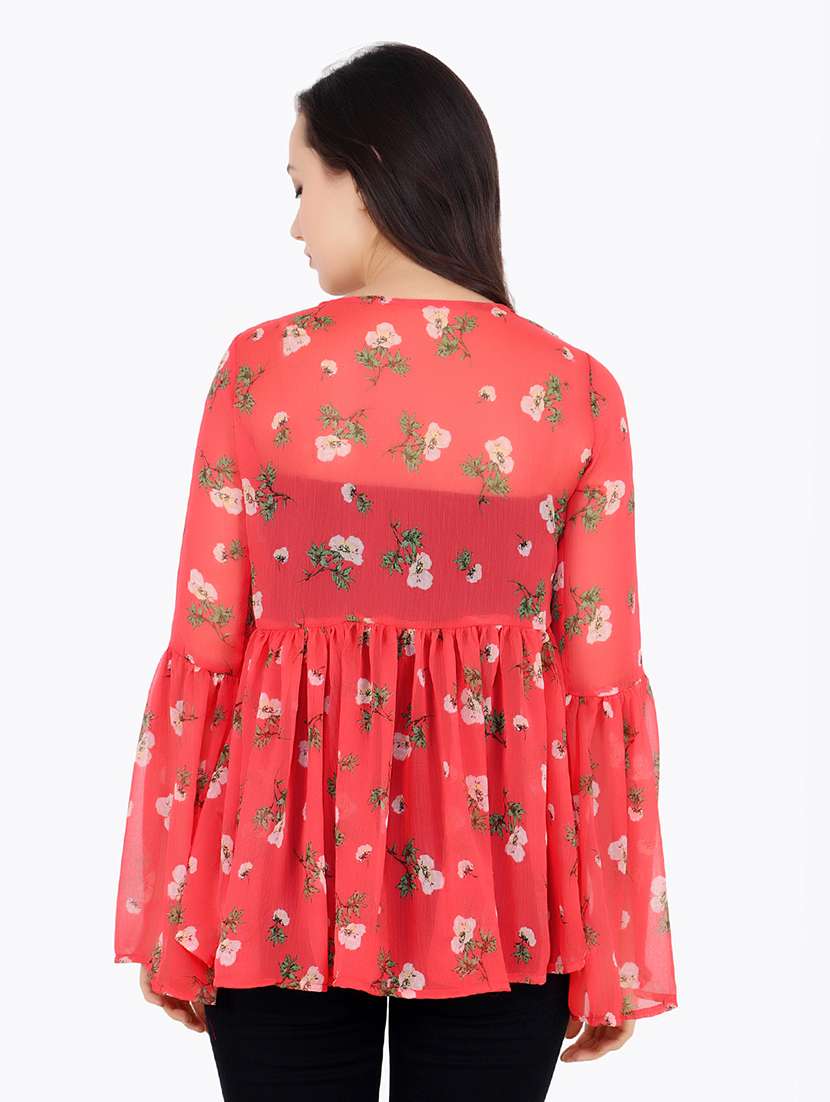 women printed bell sleeves high low top - 21711314 -  Standard Image - 2