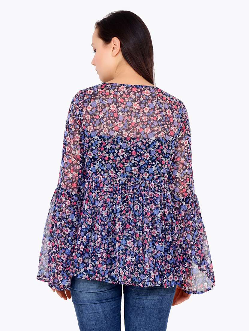 women printed bell sleeves regular top - 21711337 -  Standard Image - 2