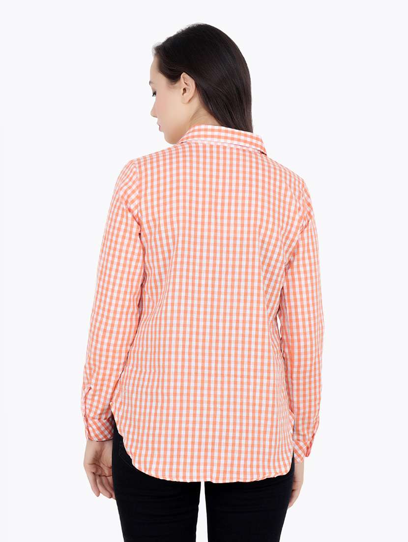 women checkered round neck high low top - 21711340 - Standard Image - 2