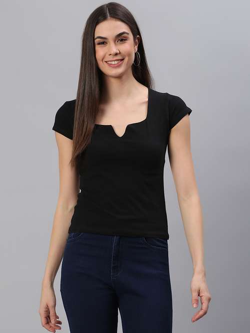 women solid cap sleeves regular top - 21711436 -  Standard Image - 0