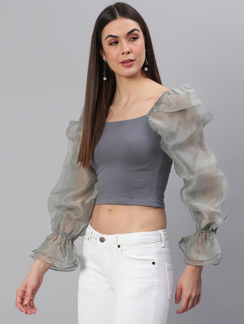 grey cotton regular top - 21711448 - Standard Image - 2