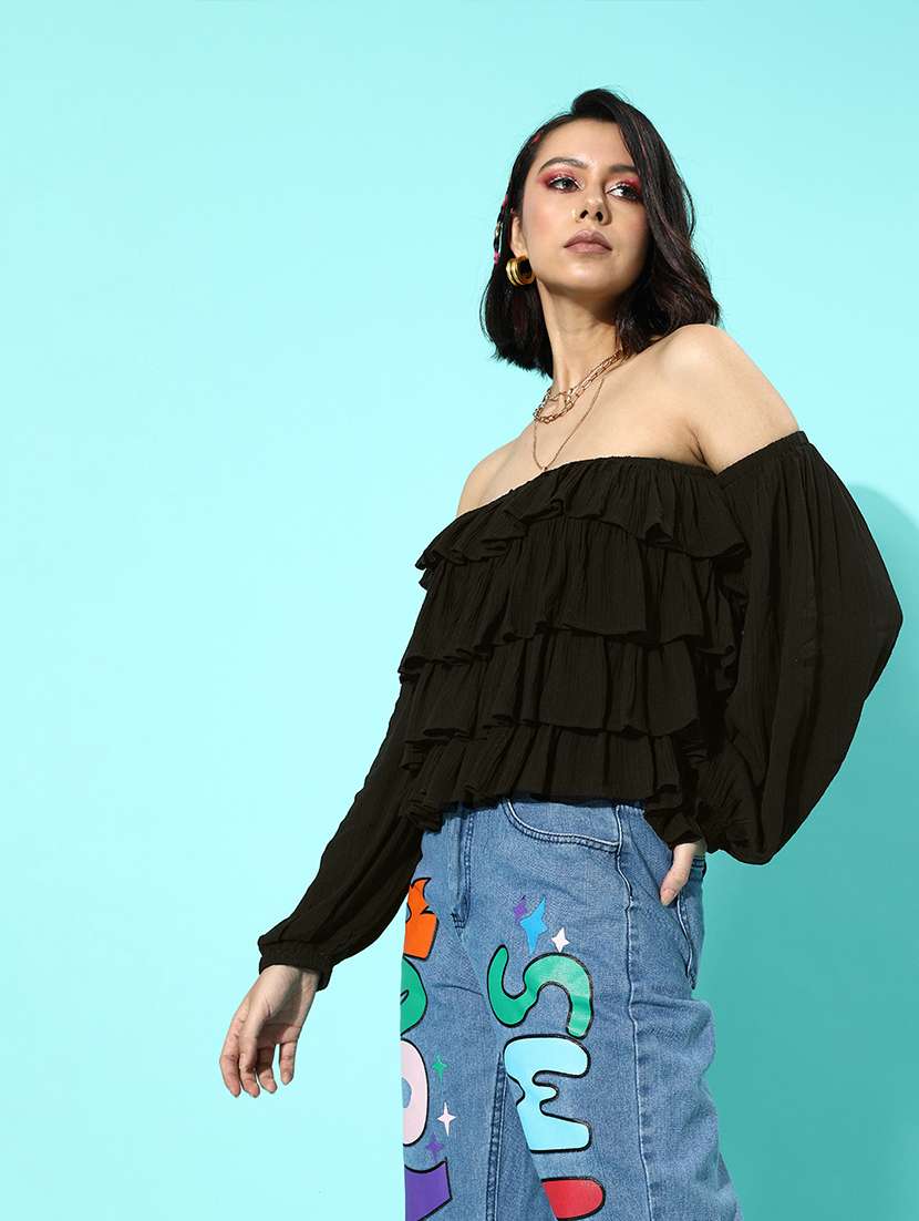 women solid off shoulder layered top