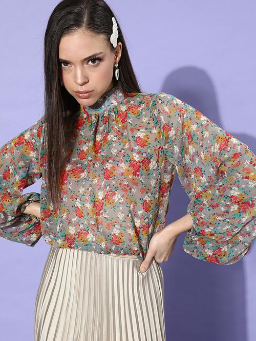 women floral printed blouson top - 21711467 - Standard Image - 0