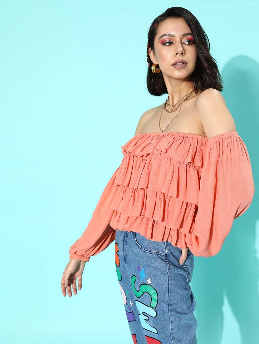 women solid off shoulder top