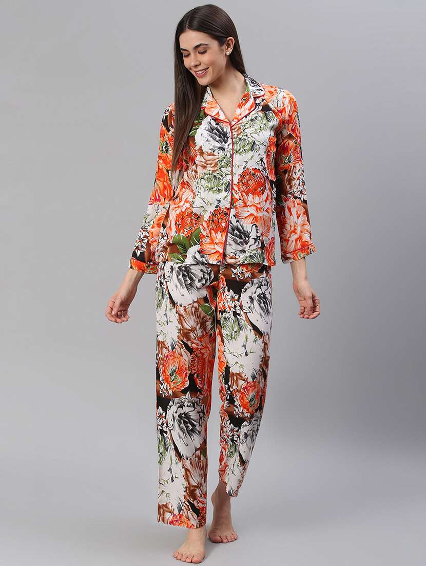 women printed nightwear pyjama set