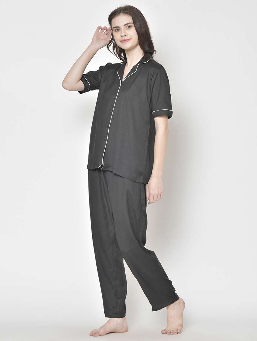 women solid nightwear pyjama set - 21711509 -  Standard Image - 2