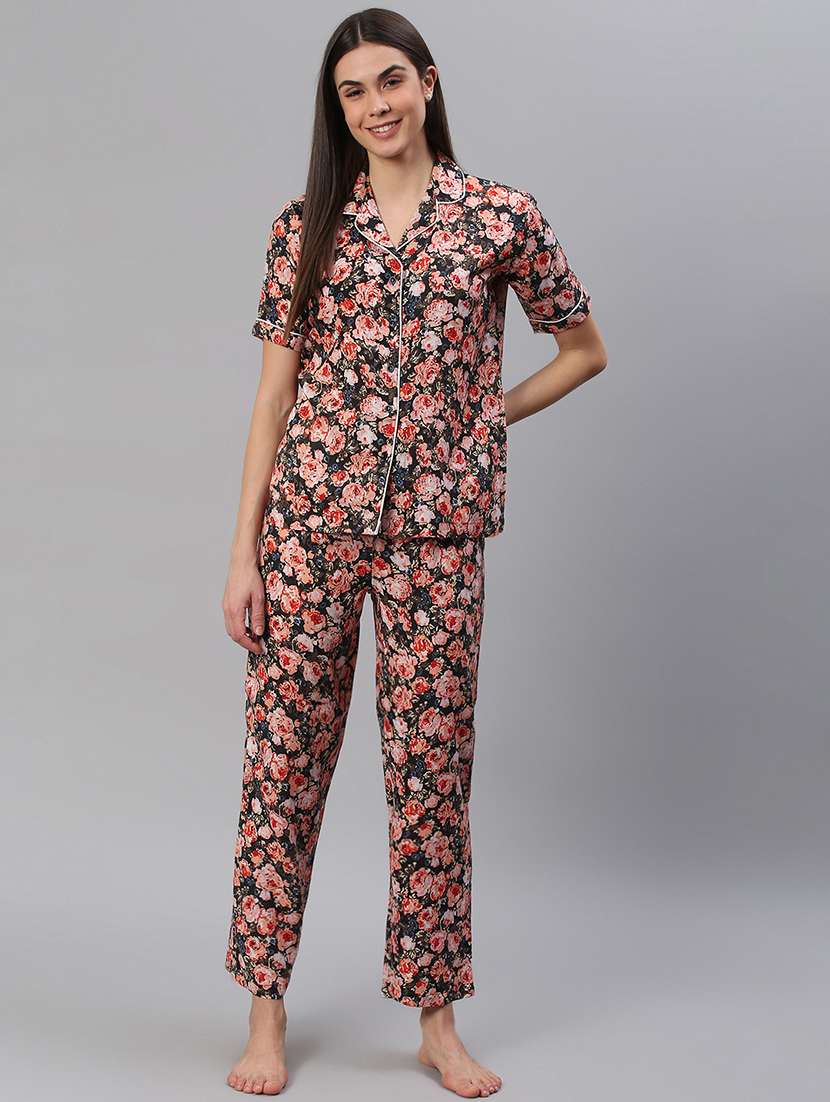 women printed nightwear pyjama set