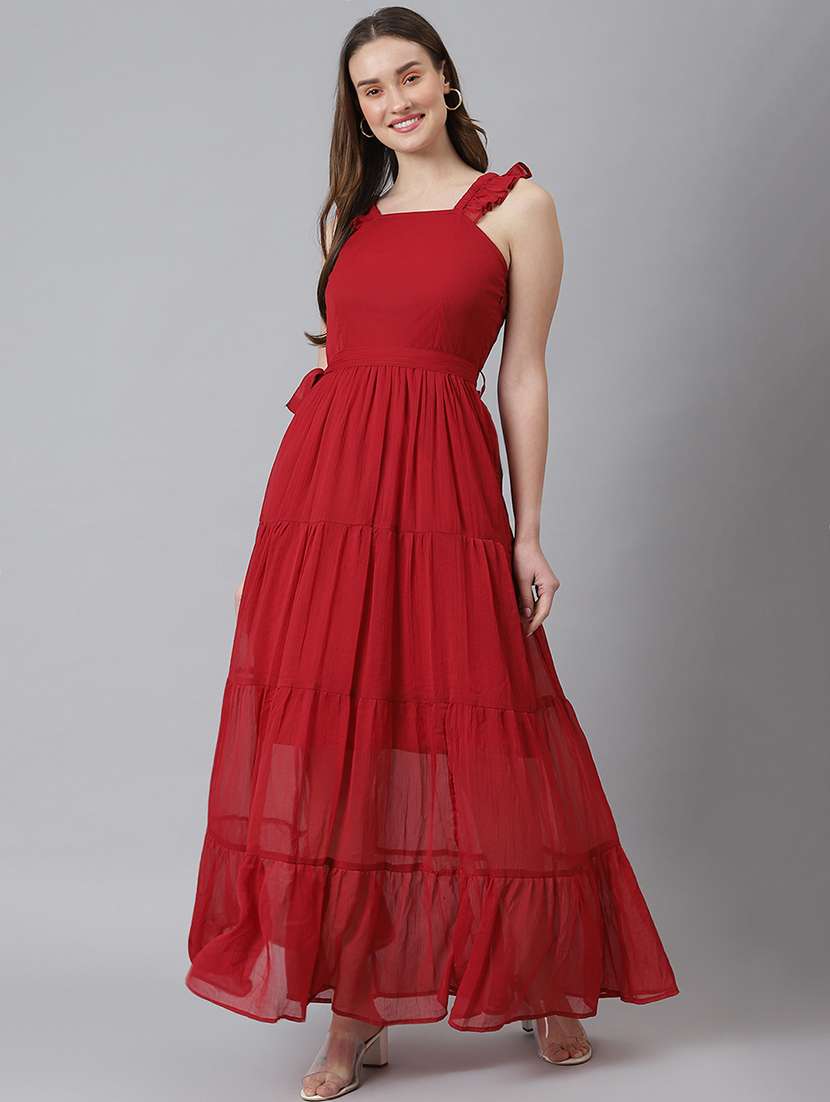 women solid georgette tiered dress