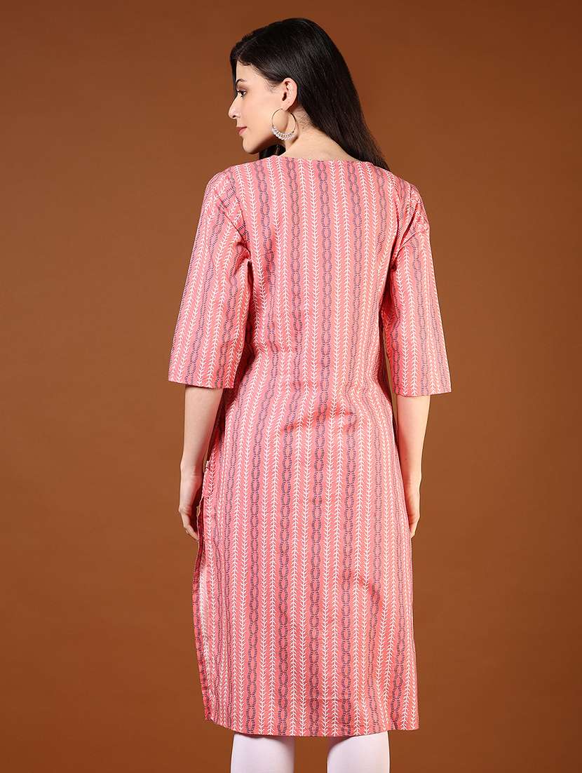 women three quarter sleeves straight kurta - 21711654 -  Standard Image - 2