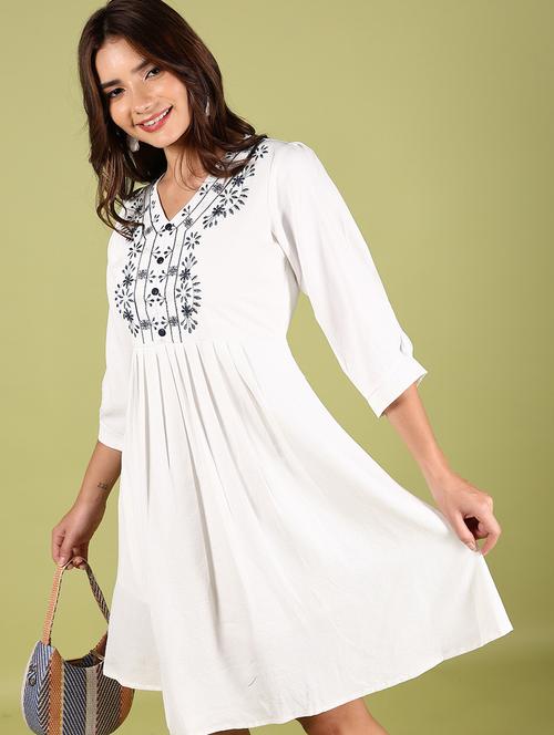 women embroidered v-neck a-line dress - 21711738 - Standard Image - 0