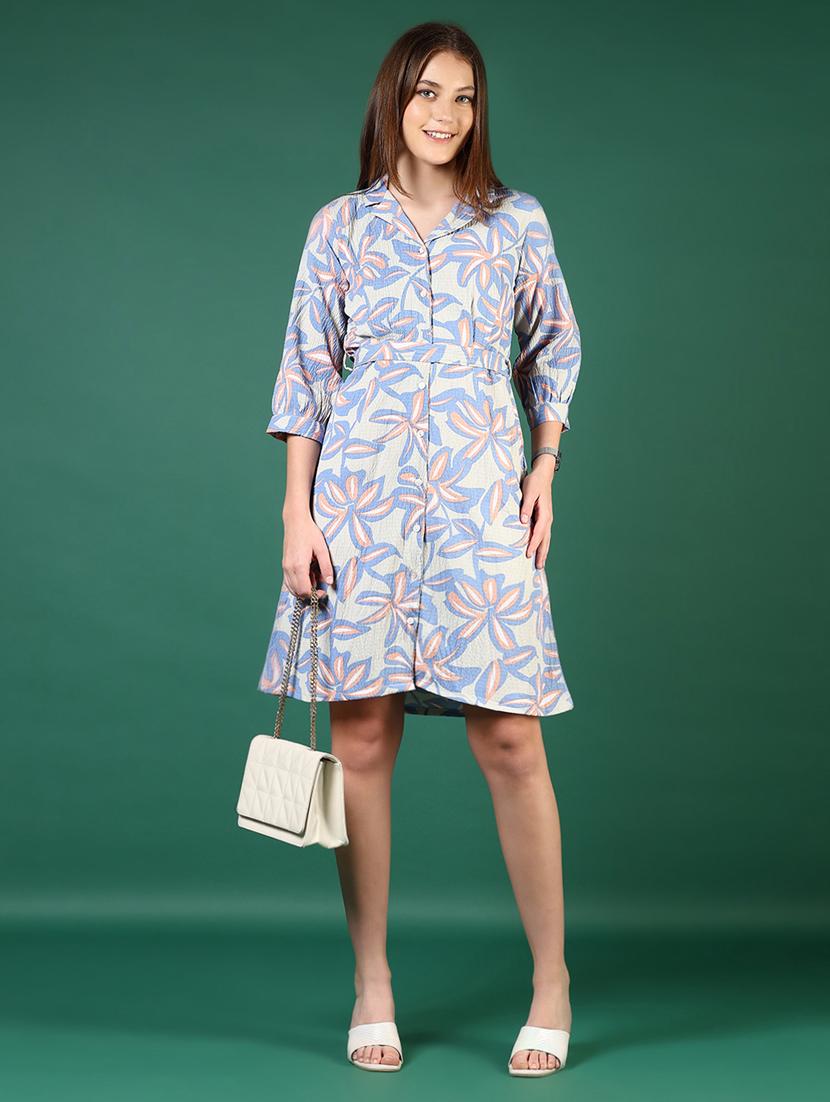 women printed collared a-line dress - 21711739 -  Zoom Image - 0