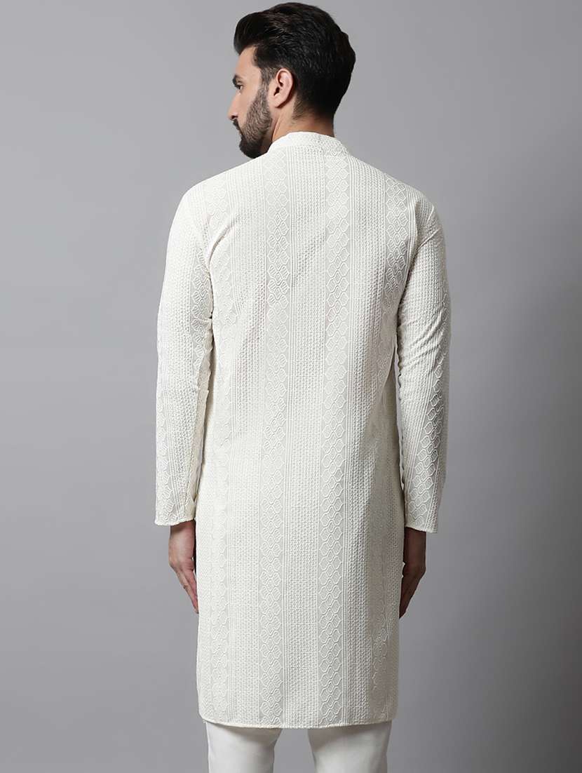 men mandarin neck embroidered kurta pyjama set - 21711757 - Standard Image - 2