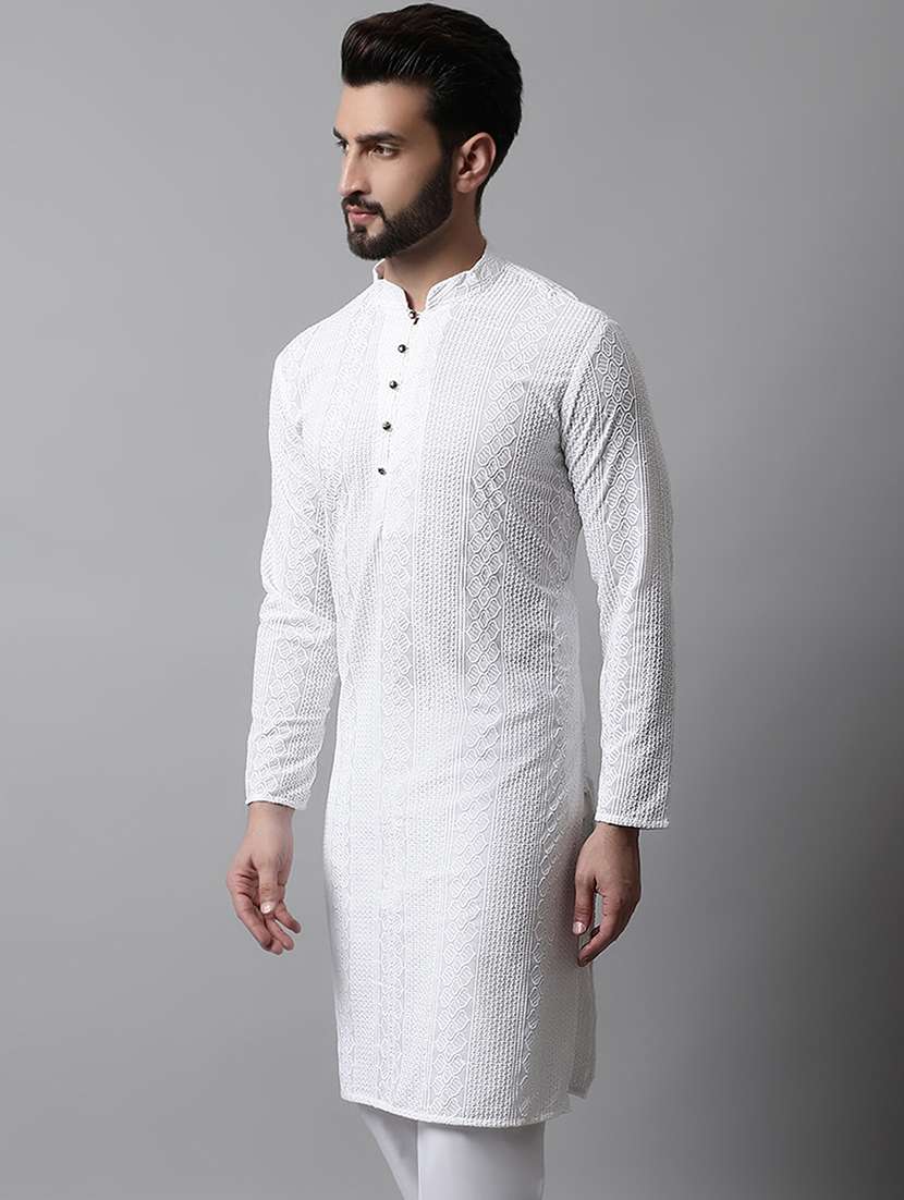 men mandarin neck embroidered kurta pyjama set - 21711759 -  Standard Image - 2