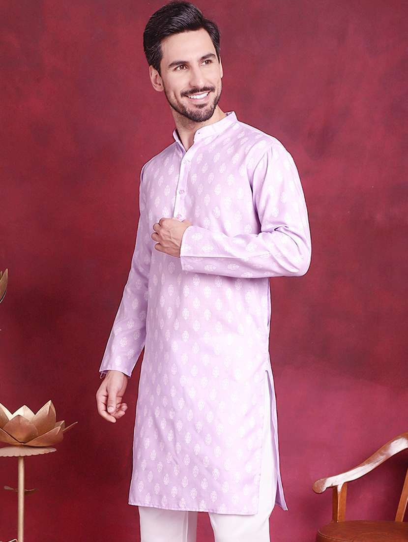 men mandarin neck printed kurta pyjama set - 21711764 -  Standard Image - 2