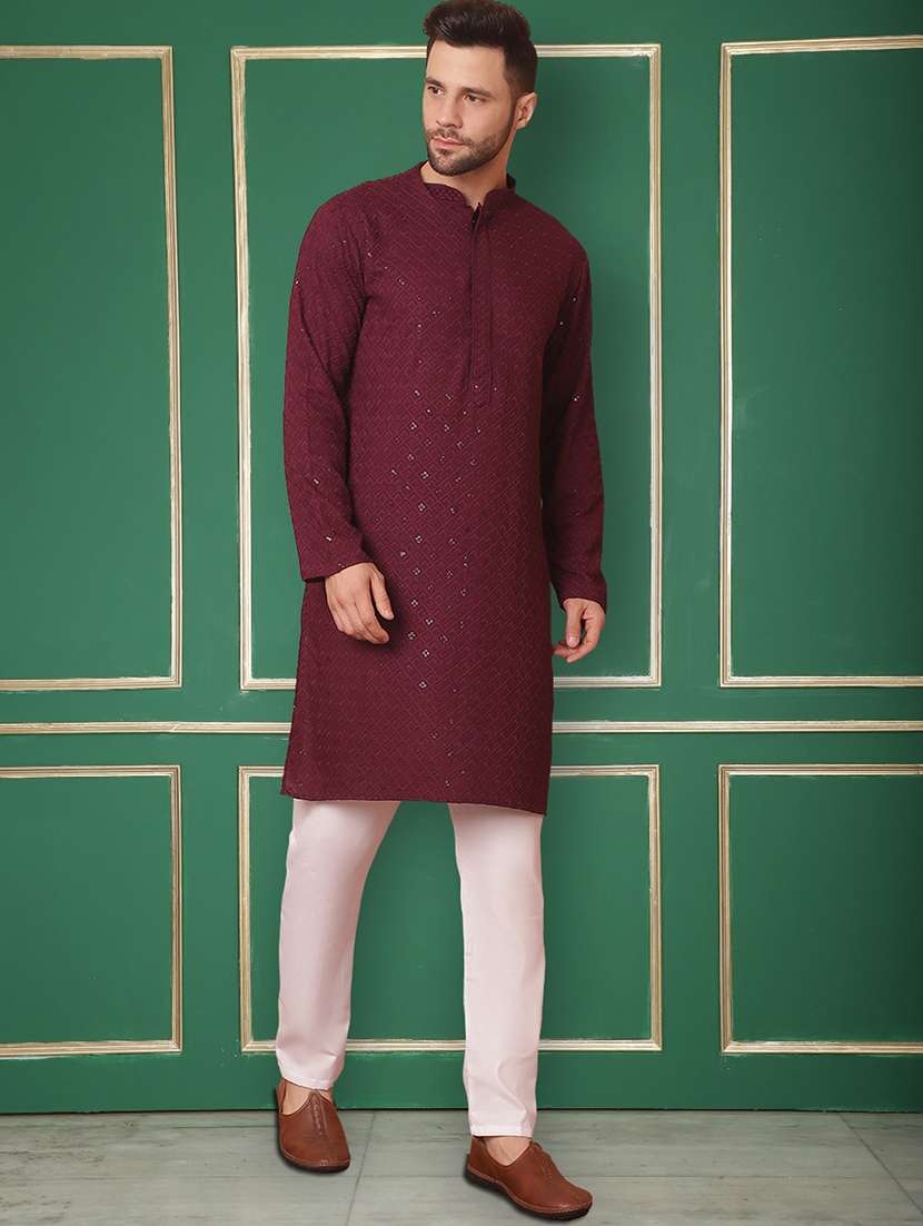 men mandarin neck embroidered kurta pyjama set - 21711772 -  Standard Image - 2