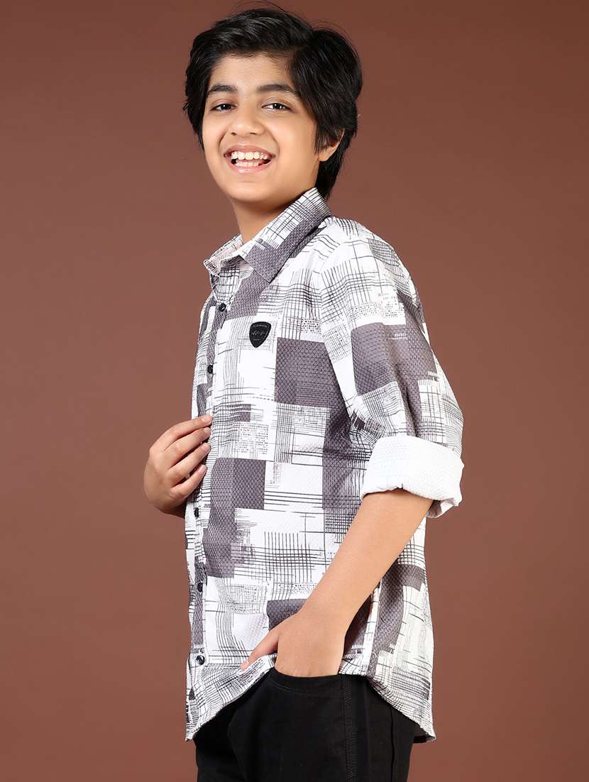 boys printed collared long sleeve shirt - 21712010 -  Standard Image - 2