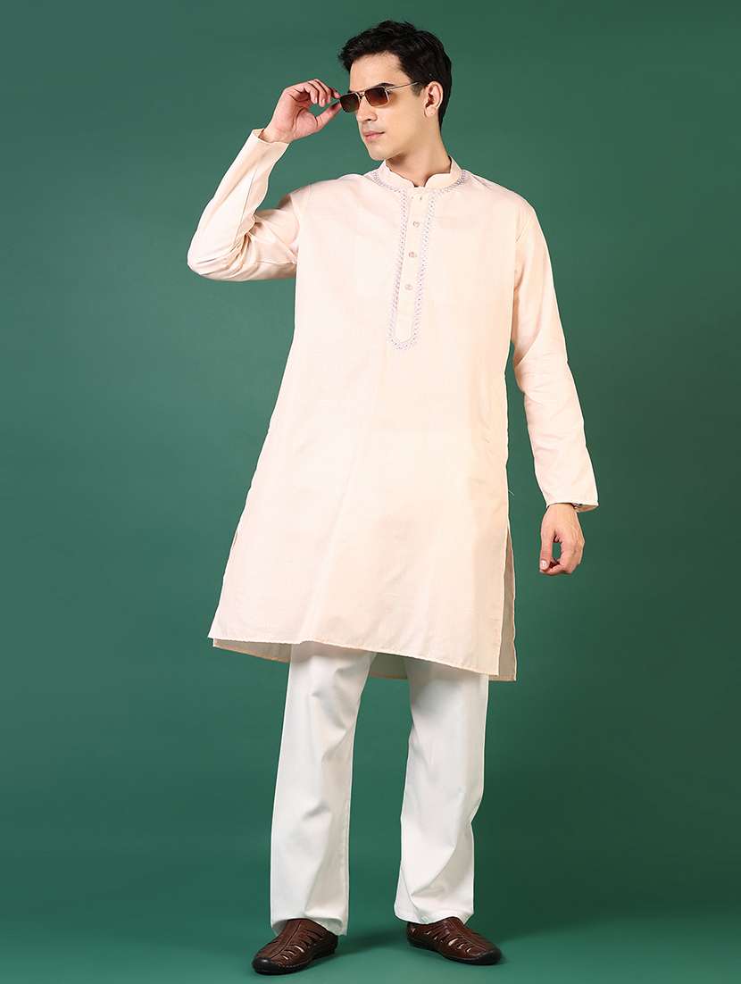 men mandarin neck kurta pyjama ethnic wear set - 21712025 -  Standard Image - 2