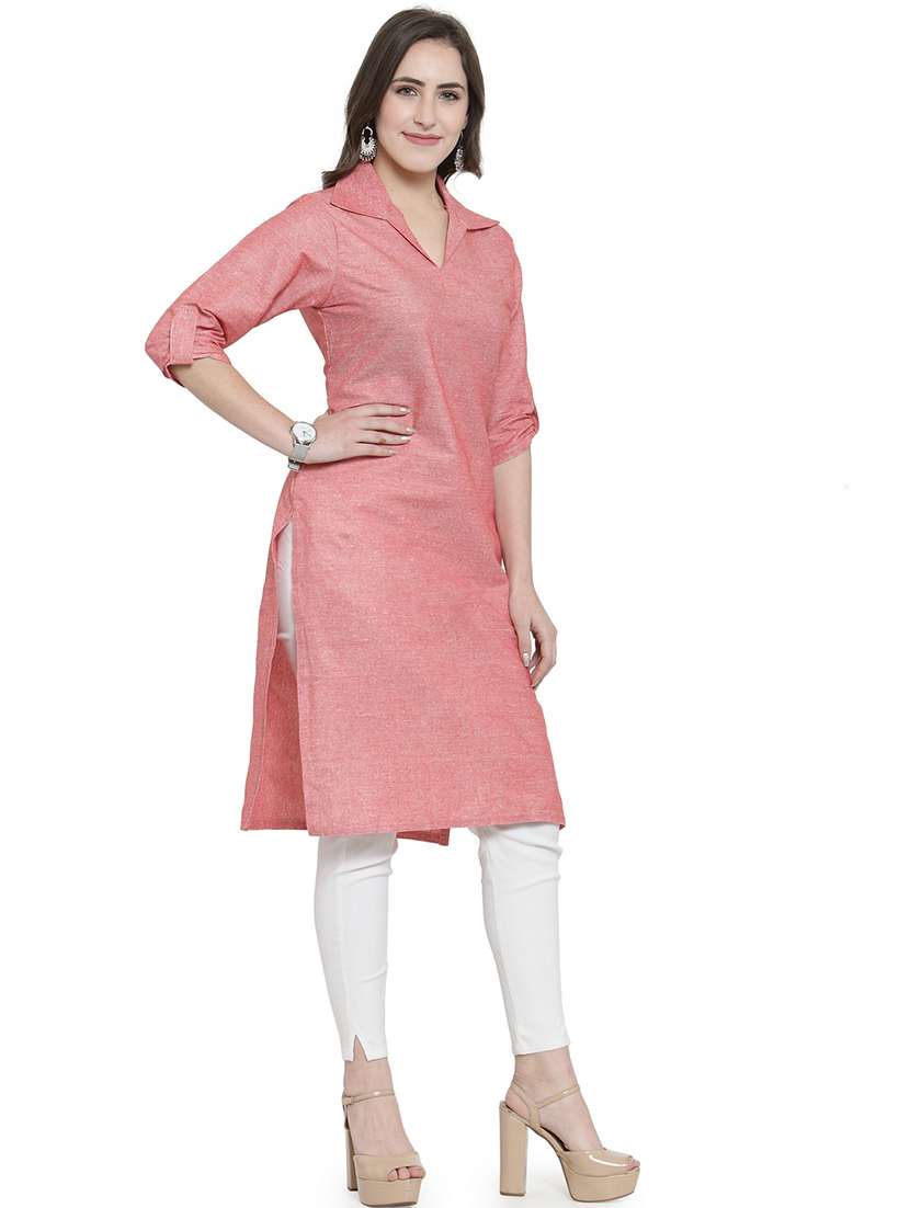 women solid three quarter sleeve straight kurta - 21712081 - Standard Image - 2